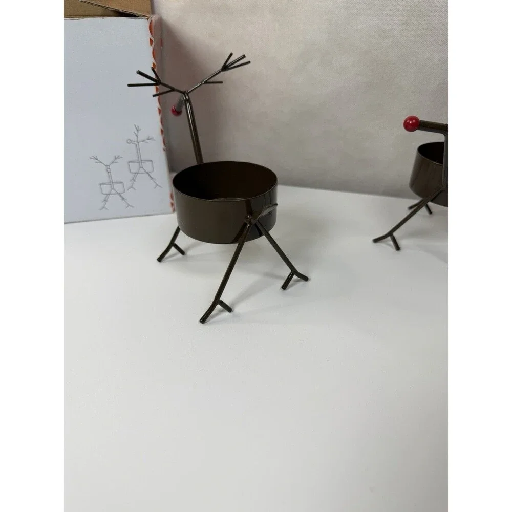 Gold Canyon Christmas Mini Reindeer Tealight Holders Set of 2 Vtg Holiday Box